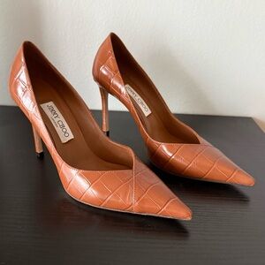 Jimmy Choo Tan Croc-Embossed Heels